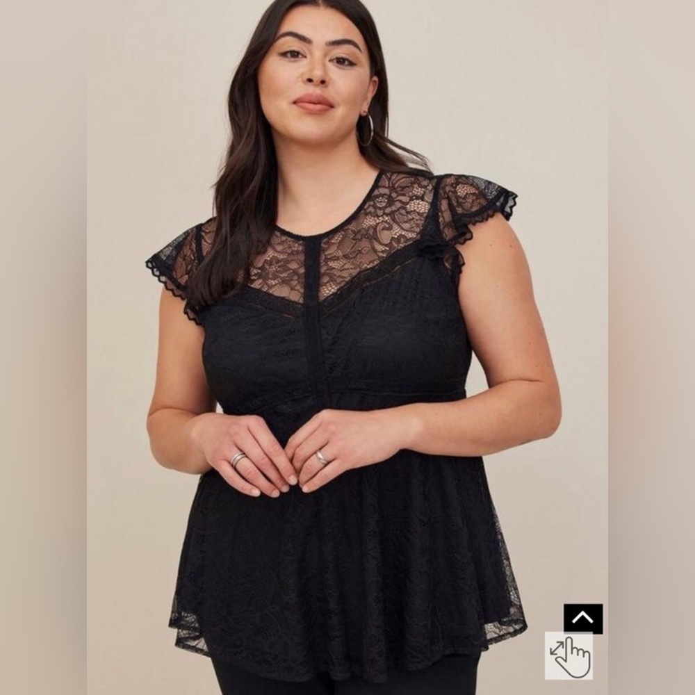 Torrid sz 4 Black Peplum Lace Ruffle Sleeve Top GUC